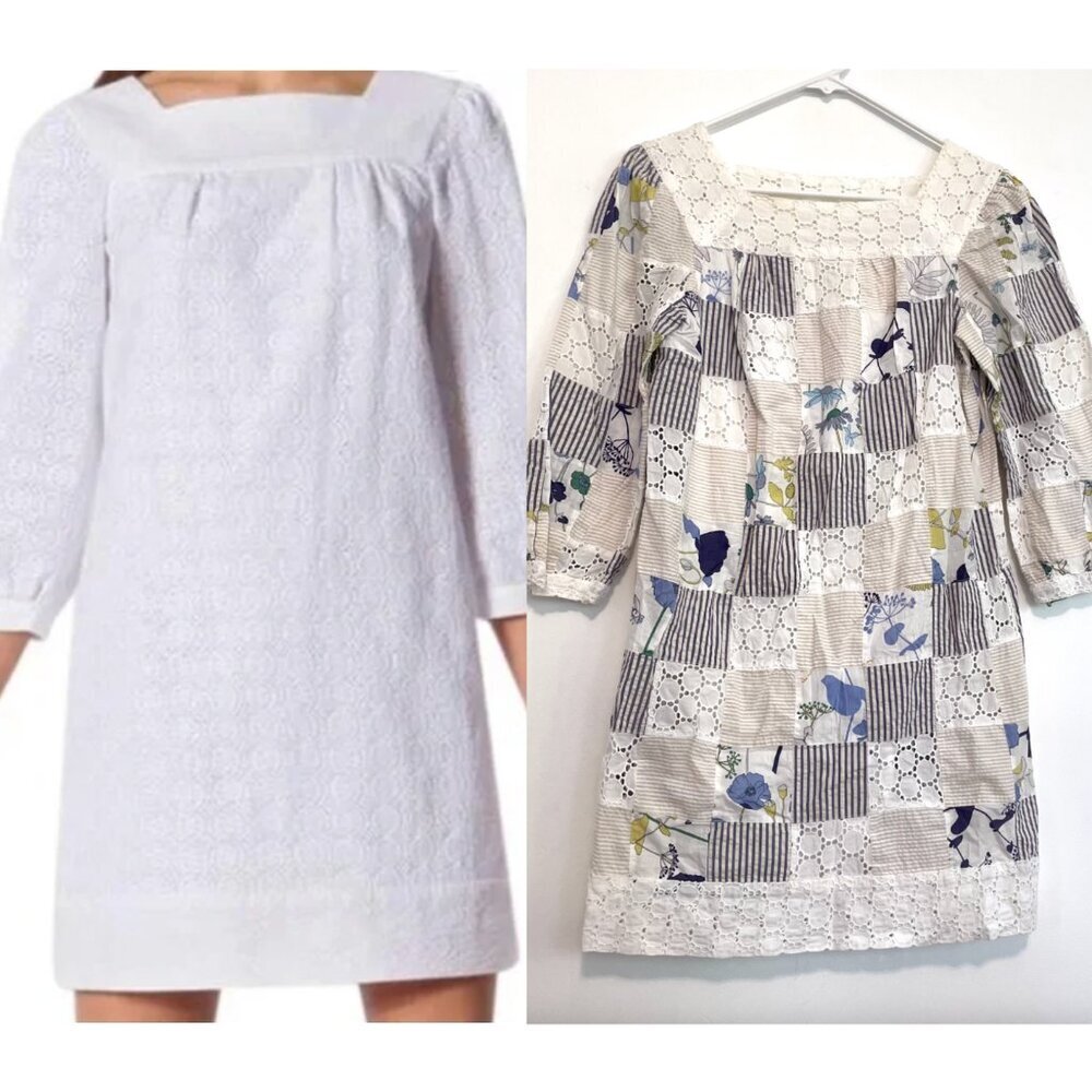 Thread Social White Blue Patchwork Striped Floral… - image 1